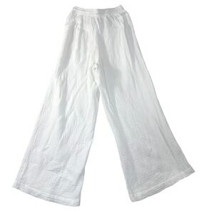 C&C California White Cotton Gauze Wide Leg Pants Elastic Waist Medium